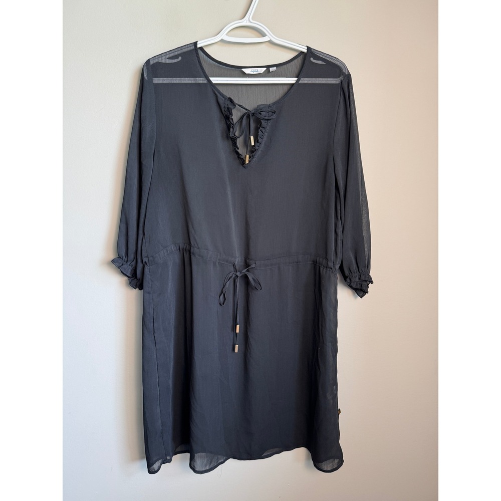 la Vie en Rose Aqua Cover Up Dress Womens Medium Black Sheer Boho Beach Resort